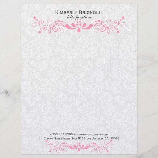 Roze kant met witte Damasjes Briefhoofd (Voorkant)
