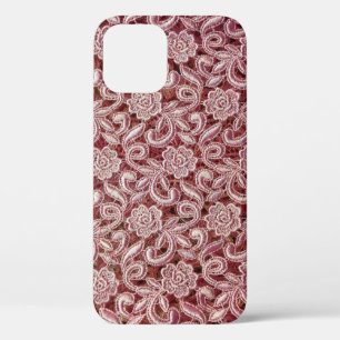 Roze kant,  rozen patroon. iPhone 12 hoesje