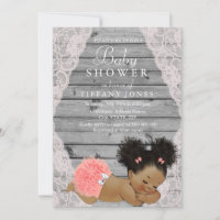Roze kant Rustic Baby shower uitnodigen