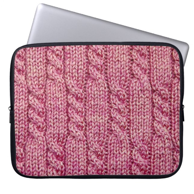 Roze kantelnit laptop sleeve (Voorkant)