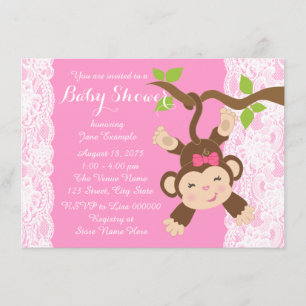 Roze Kanten Aap Meisje Baby Shower Kaart