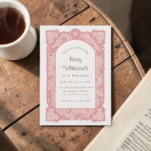 Roze Kanten Boog Elegant Script 50ste Verjaardag Kaart