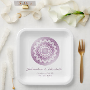Roze Kanten Mandala Bruiloft Papieren Bordje