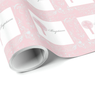 Roze Kanten Meisje Doop Cadeaupapier