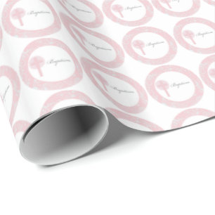 Roze Kanten Meisje Doop Cadeaupapier