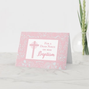 Roze Kanten Meisje Doop Kaart