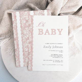 Roze Kanten Oh Baby Girl Baby Shower Uitnodiging