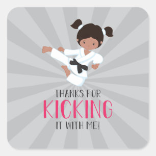 Roze Karate Meisje Verjaardag Vierkante Sticker