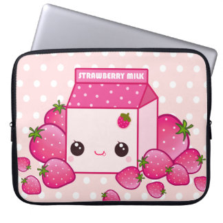 Roze karton met kawaii-aardbeien laptop sleeve