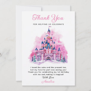 Roze Kasteel Aquarel 1e Verjaardag Dankkaart Kaart