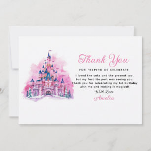Roze Kasteel Aquarel 1e Verjaardag Dankkaart Kaart