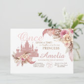Roze Kasteel Bloem Pampas Prinses 1e verjaardag Kaart (Staand voorkant)