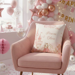 Roze Kasteel Eenhoorn Verjaardagsfeest Princess  Kussen