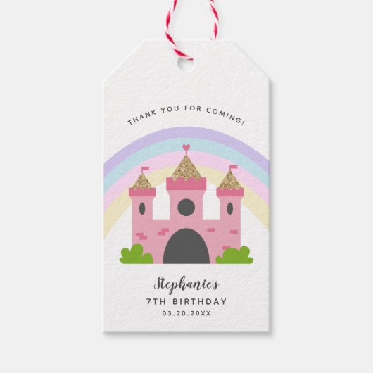 Roze Kasteel Koninklijke Prinses Verjaardagsfeest Cadeaulabel (Voorkant)