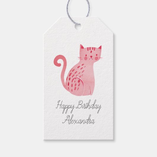 Roze kat Birthday Cadeaulabel (Voorkant)
