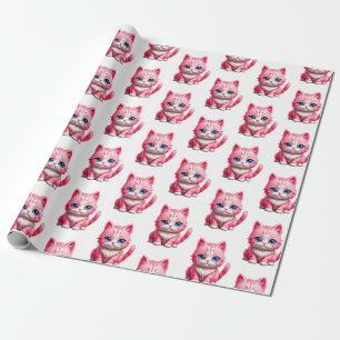 Roze kat cadeaupapier