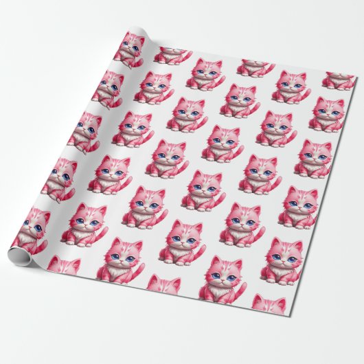 Roze kat cadeaupapier (Uitgerold)
