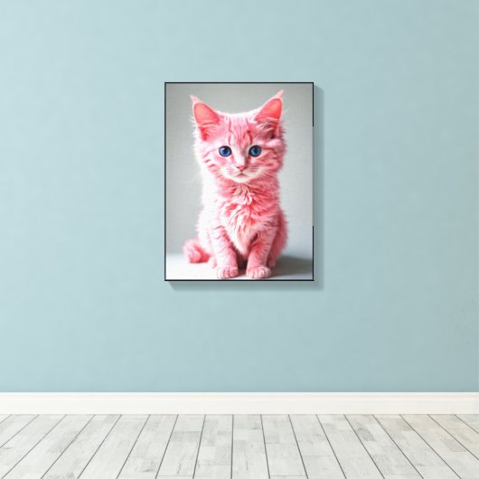 Roze kat canvas afdruk (Insitu (Houten vloer))