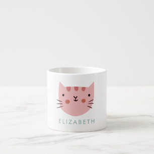 Roze kat Cute Custom Name Espresso Kop