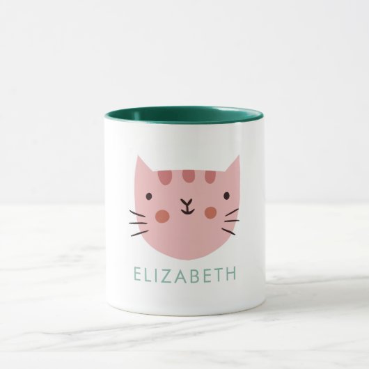 Roze kat Cute Custom Name Mok (Midden)