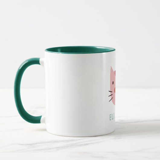 Roze kat Cute Custom Name Mok (Links)