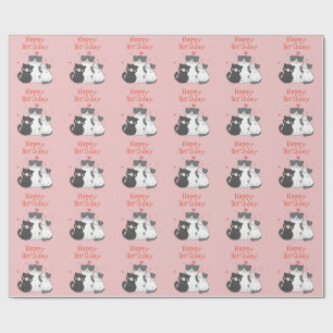 Roze Kat en Kittens Leuke Gelukkige Verjaardag Cadeaupapier
