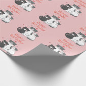 Roze Kat en Kittens Leuke Gelukkige Verjaardag Cadeaupapier (Hoek)