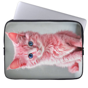 Roze Kat Fotoportret Laptop Sleeve