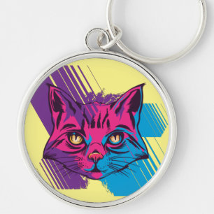 Roze kat gezicht sleutelhanger