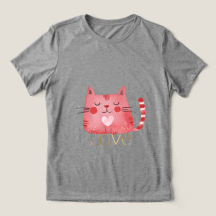 Roze Kat Hart Gouden Liefde Tri-Blend Shirt
