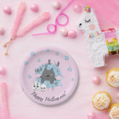 Roze kat in pompoen papieren bordje (Feest)