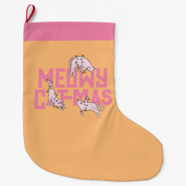 Roze Kat Meowy Kerstverlichting Stocking Grote Kerstsok