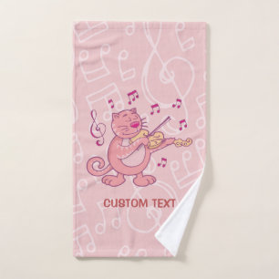 Roze kat met Violin Bad Handdoek