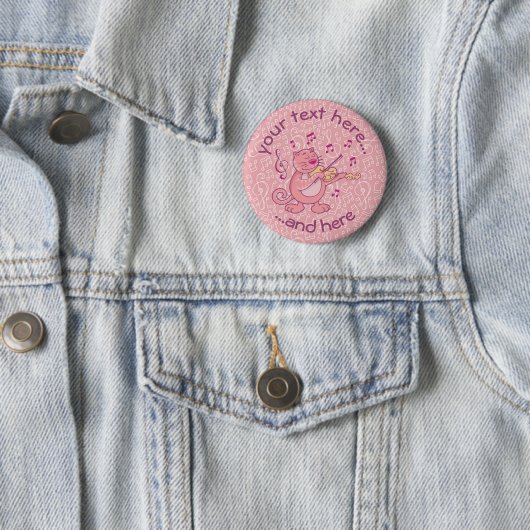 Roze kat met Violin Pinback Button (In situ)