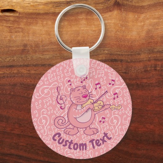 Roze kat met Violin Sleutelhanger (Voorkant)