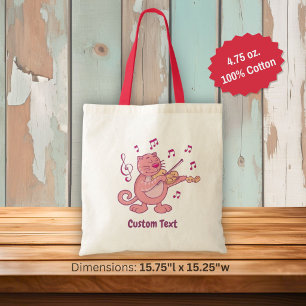 Roze kat met viool boodschappentas tote bag