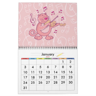 Roze kat met viool kalender
