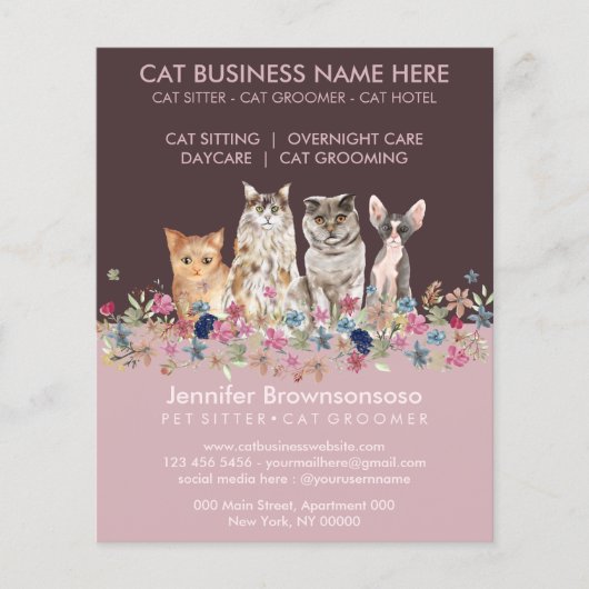 Roze Kat Oppas Dienst Flyer (Voorkant)