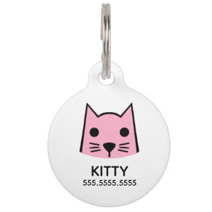 Roze kat, persoonlijke gegevens en QR-code Huisdierpenning