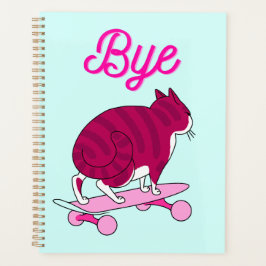 Roze kat schaatsen met grappige tekst planner