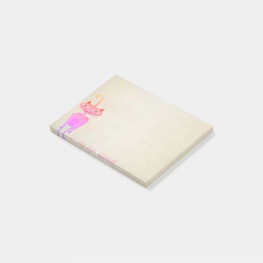 Roze kat, stijlvol post-it® notes (Schuin)