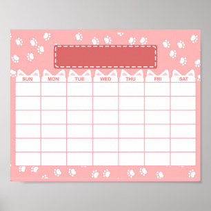 Roze Kat Thema Blanco Maandkalender Poster