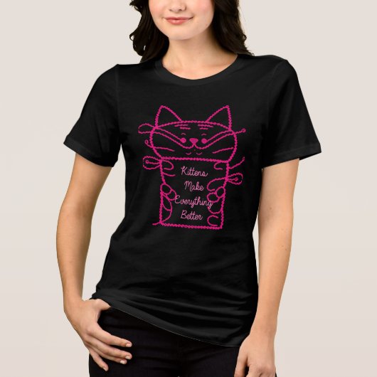 Roze kat Tri-Blend shirt (Voorkant)
