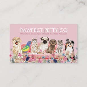 Roze Kat Vogel Hond Aquarel Bloemen Visitekaartje