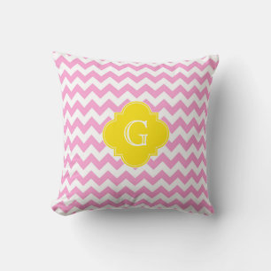 Roze kathaas Chevron Zigzag Yellow Quatrefoil Mono Kussen
