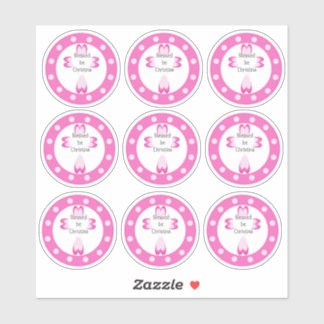 Roze katholieke doopstickers voor meisjes sticker