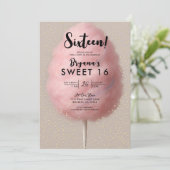 Roze Katoen Snoep Goud Confetti Sweet 16 Party Kaart (Staand voorkant)