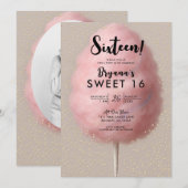 Roze Katoen Snoep Goud Confetti Sweet 16 Party Kaart (Voorkant / Achterkant)