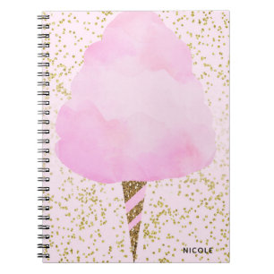 Roze katoenen candy en gouden confetti meisjesacht notitieboek