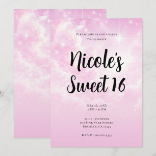 Roze Katoenen Candy Wolken Sterrenhem Zoete 16 Fee Kaart